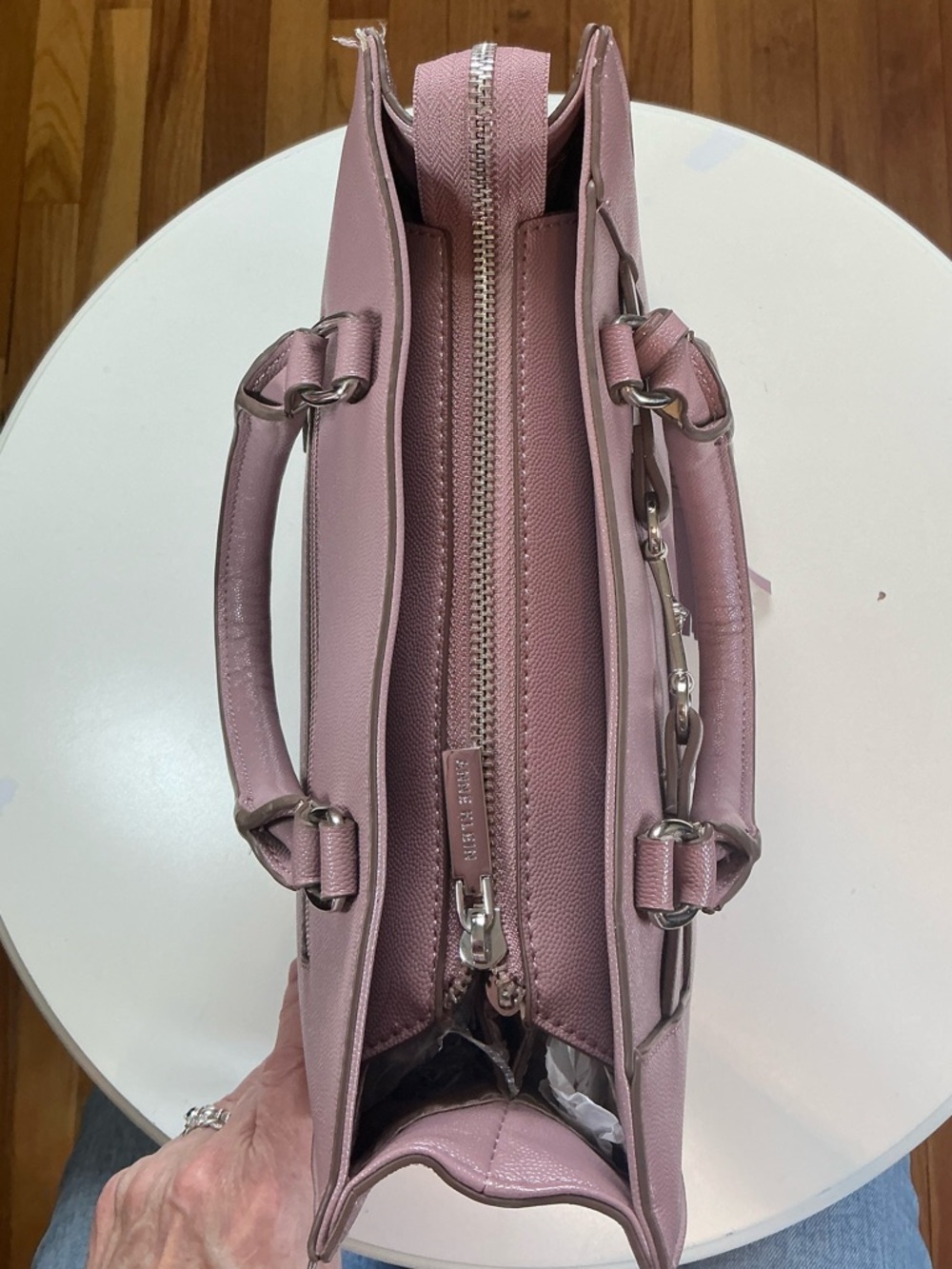 Anne Klein East/West Horsebit Satchel Crossbody Bag Rose Pink EUC - Picture 12 of 16